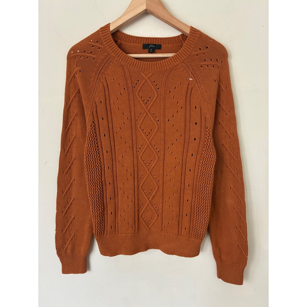 J.Crew Womens Burnt Orange Pointelle Cable Knit Pullover Sweater Sz S Minimalist